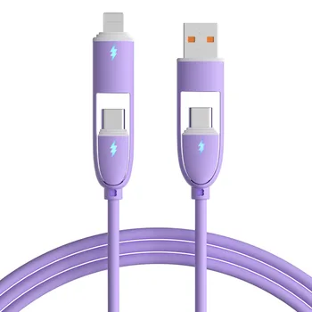 Promotional 4-in-1 USB-C Fast Charging Cable 60W Multifunction Data Nylon Jacket Lightening Connectors Mobile Phones 12V Voltage