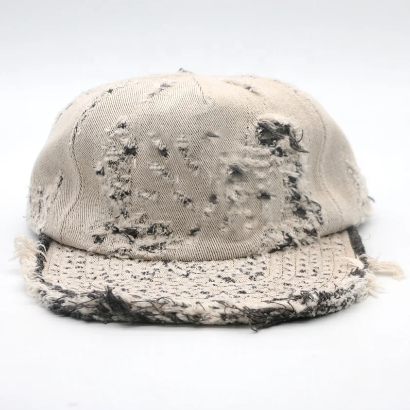 Design 6 Panel Flat Brim Distressed Washed Dad Hats Manual Processing Fashion and Vintage Unstructured Adjustable Caps