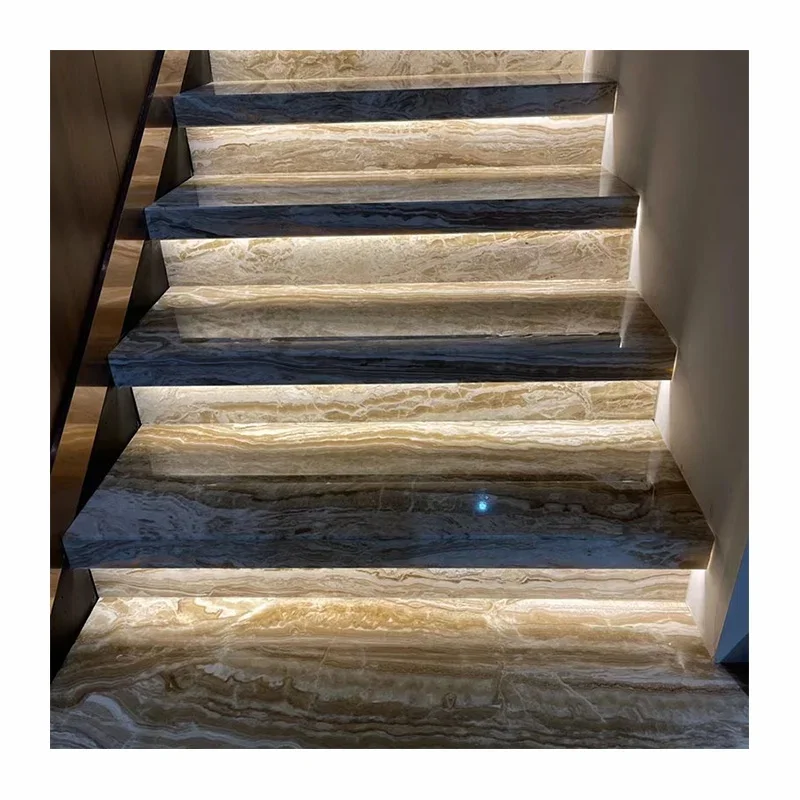 Translucent Brown Onyx Marble Stairs Wood Onyx Marble Slab For Villa Background Wall