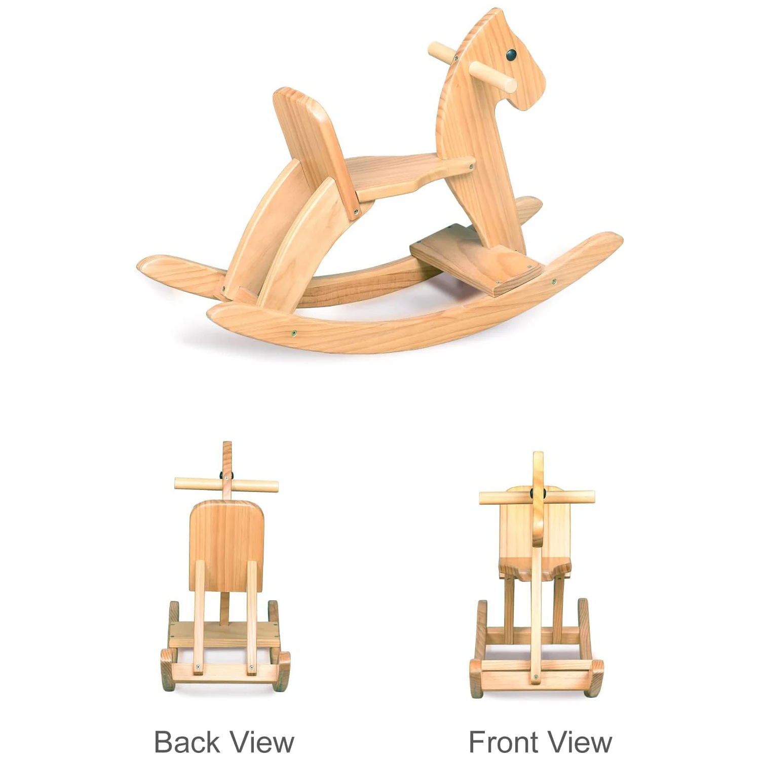 Box Rocking Horse Classic Natural Wooden Rocking Horse Toy with Safe Pedal Backrest Fine ...