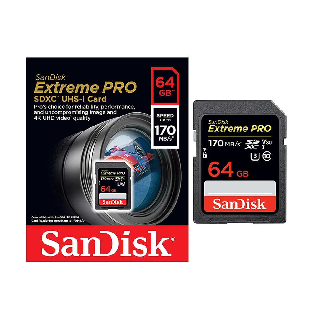 Source Best Price Sandisk Extreme Pro 32GB 64GB 128GB SD Card 170MB U3 V30 UHS-I For 4K HD Video Camera Memory Card on