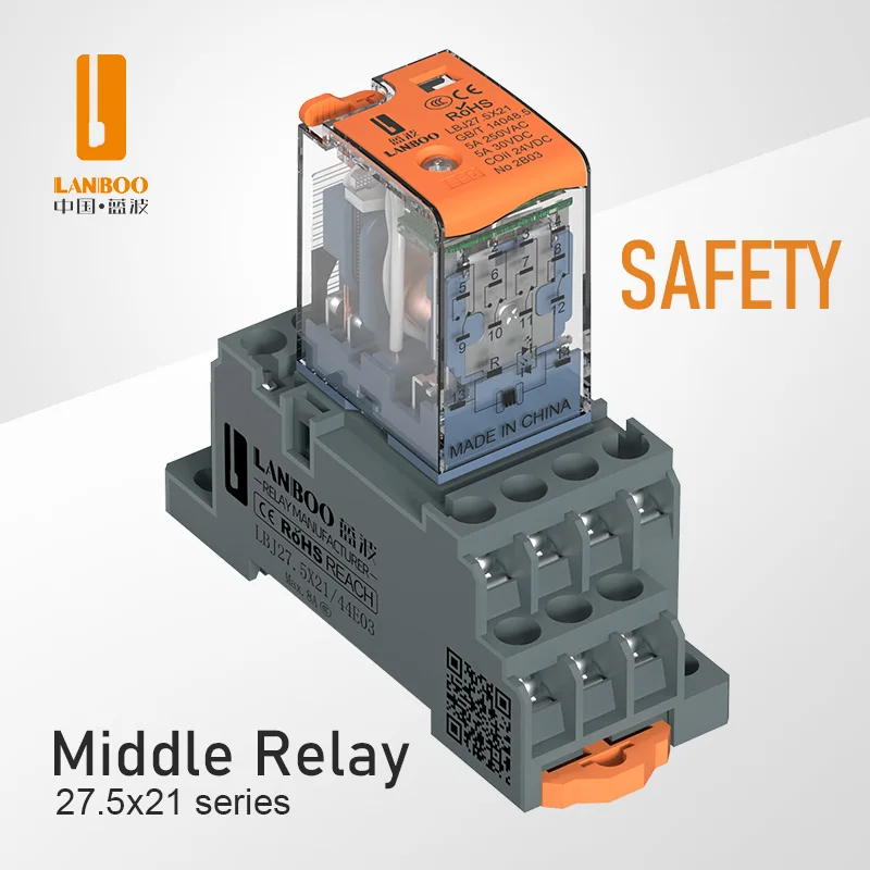 LANBOO High Quality 12V 24V 220VAC Miniature Electromagnetic Intermediate Relay Safety with Test Wrench Sealed Protector