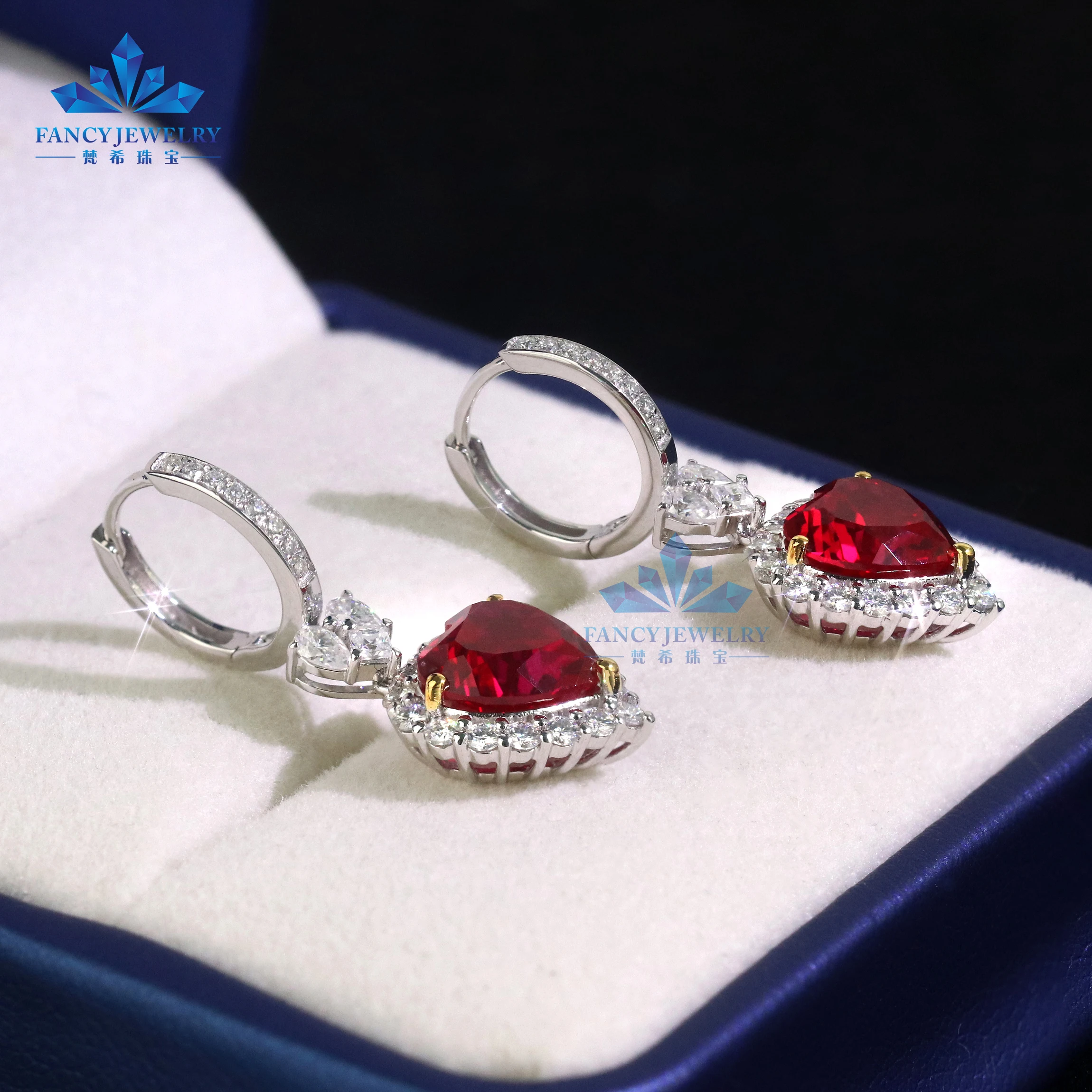 Heart Shape Lab Grown Ruby Earrings - Perfect for Valentine's