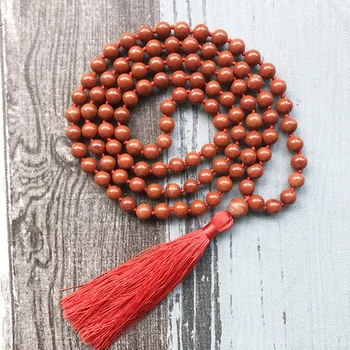ST0626 Buddhis Prayer Beads Jewelry For Women 108 Red line Stone Necklace Healing Stone Red Necklaces With Long Tassel