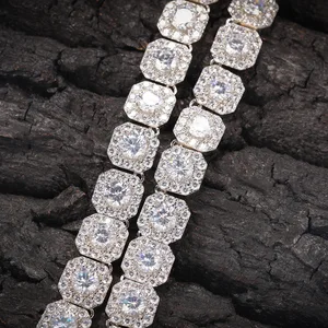 Wholesale Custom Logo 10mm Full Bling Diamond Cubic Zirconia Tennis Link Chains Gold Plated Hip Hop Jewelry Necklace Bracelet