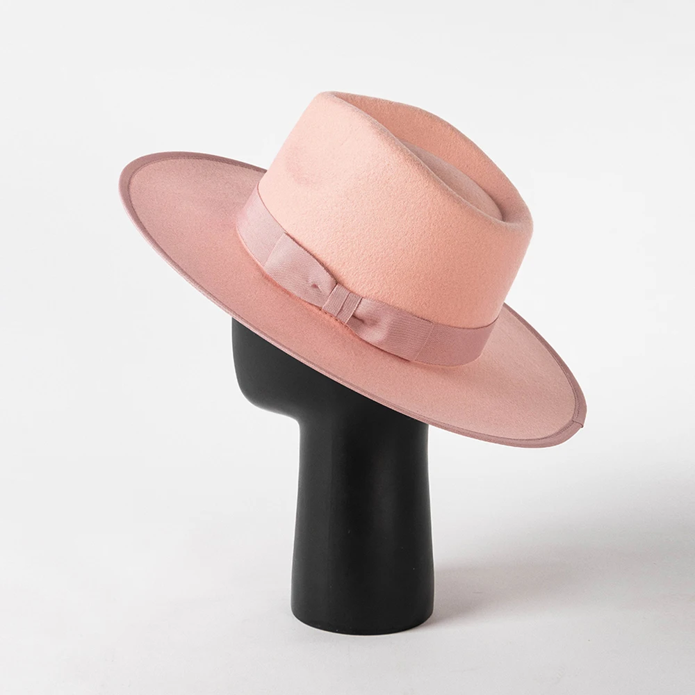 Shinehats Fashion Oem Custom Fedora Hats White Flat Wide Brim Chapeau Femme Sombrero 100 Wool