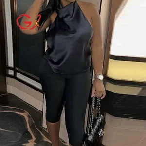 GX11435 Fashion 2026 Summer Clothing Vendor Sexy Street Wear Halter Sleeve Blouse Ladies Tight Fit Satin Backless Tops Women