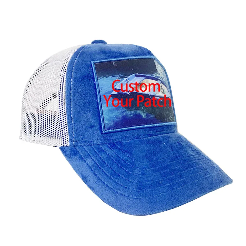 HN05 Custom 5 Panel K Frame Velour Snapback Baseball Truck Velvet Mesh Back Trucker Cap Hat With Embroidery Patch