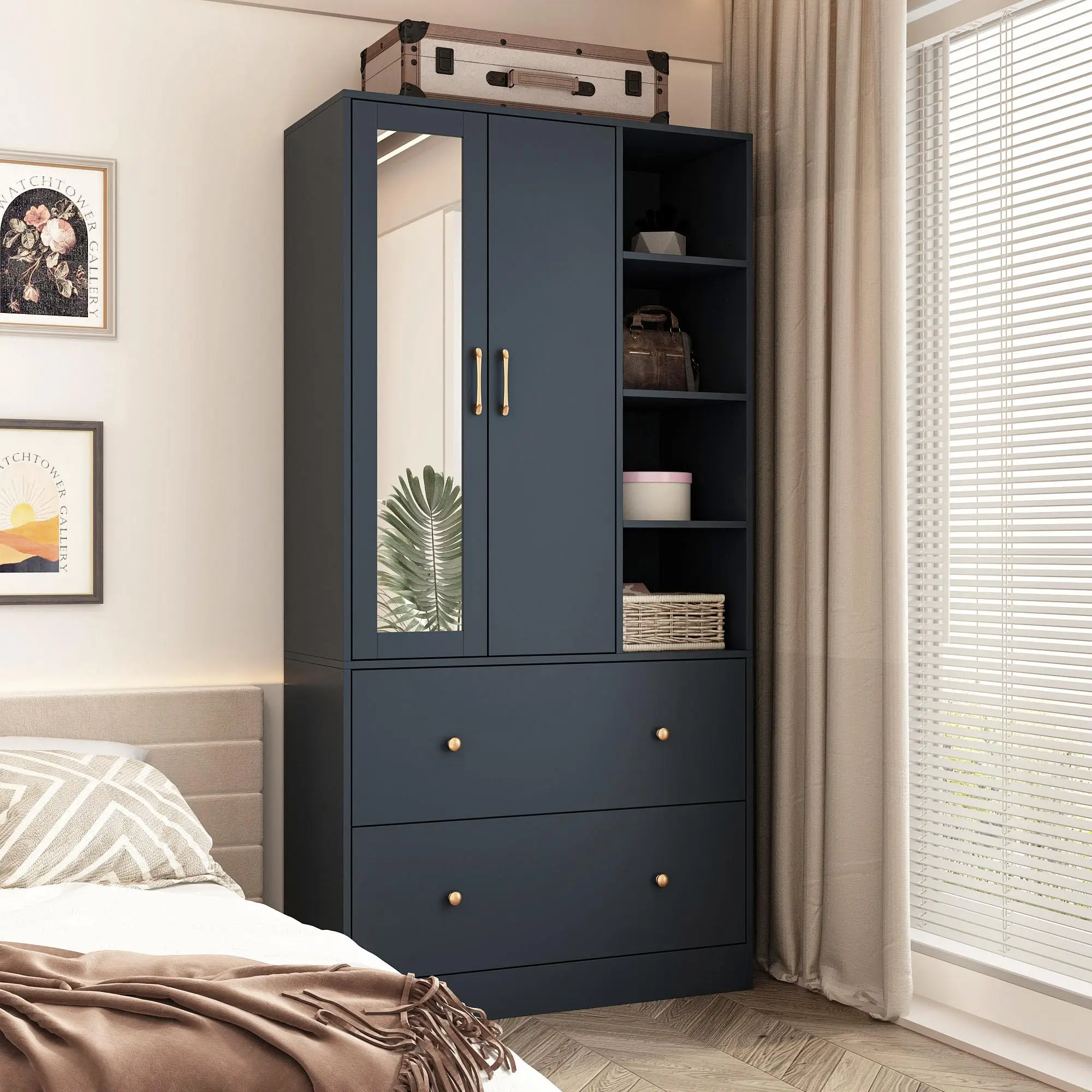 Source Factory Outlet Bedroom Furniture Set Bedroom Bed Wardrobe