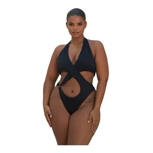 Private Label Women's High Waist Bikini Swimwear Sexy One Piece Solid Beachwear with Push-up Bra and Hollow Design