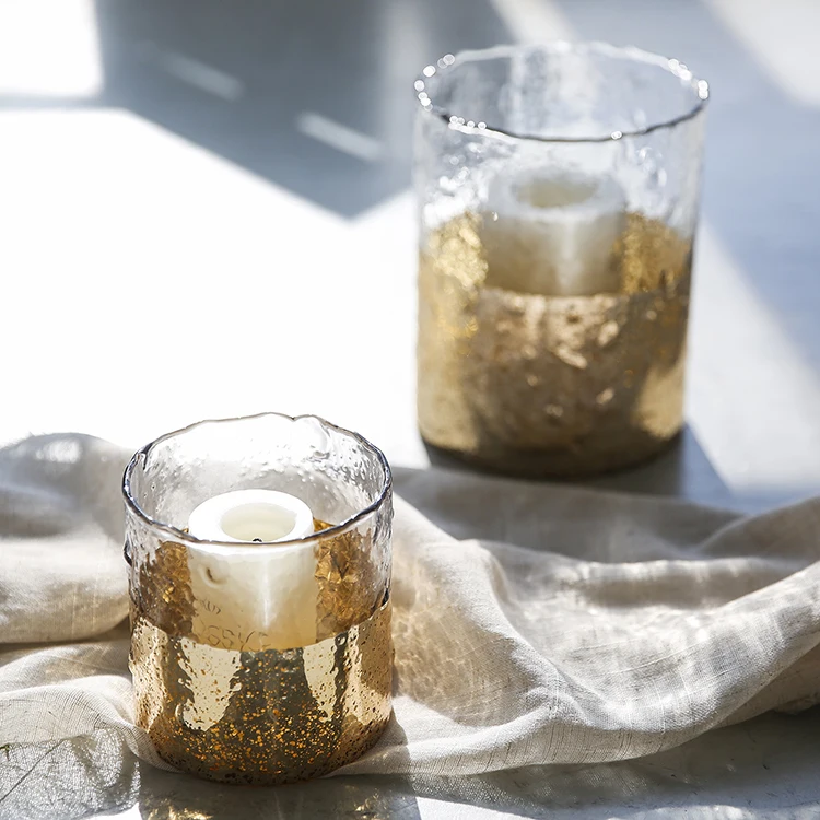 Luxury Speckled Gold Mercury Glass Hurricane Votive Candle Holder For