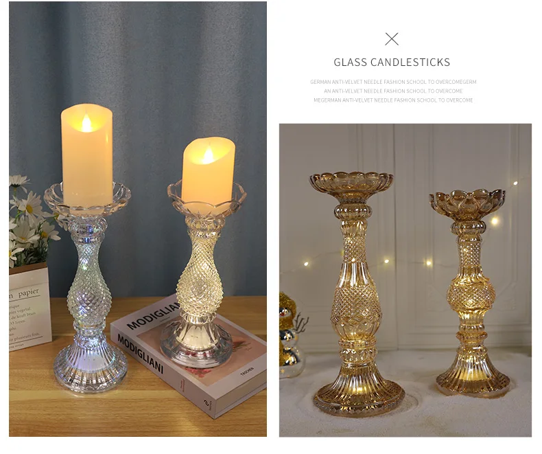 glass led candlestick tall clear candle holders made in china for wedding centerpieces manufacture