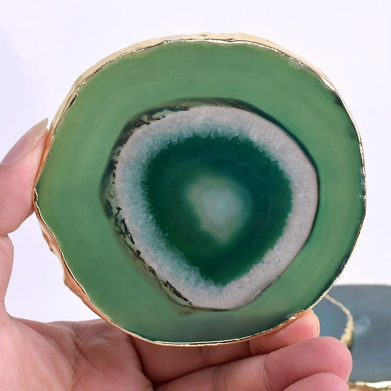 Позолоченные полированные большие маленькие синие красные фиолетовые черные зеленые оптом натуральные подставки камень агат ломтики