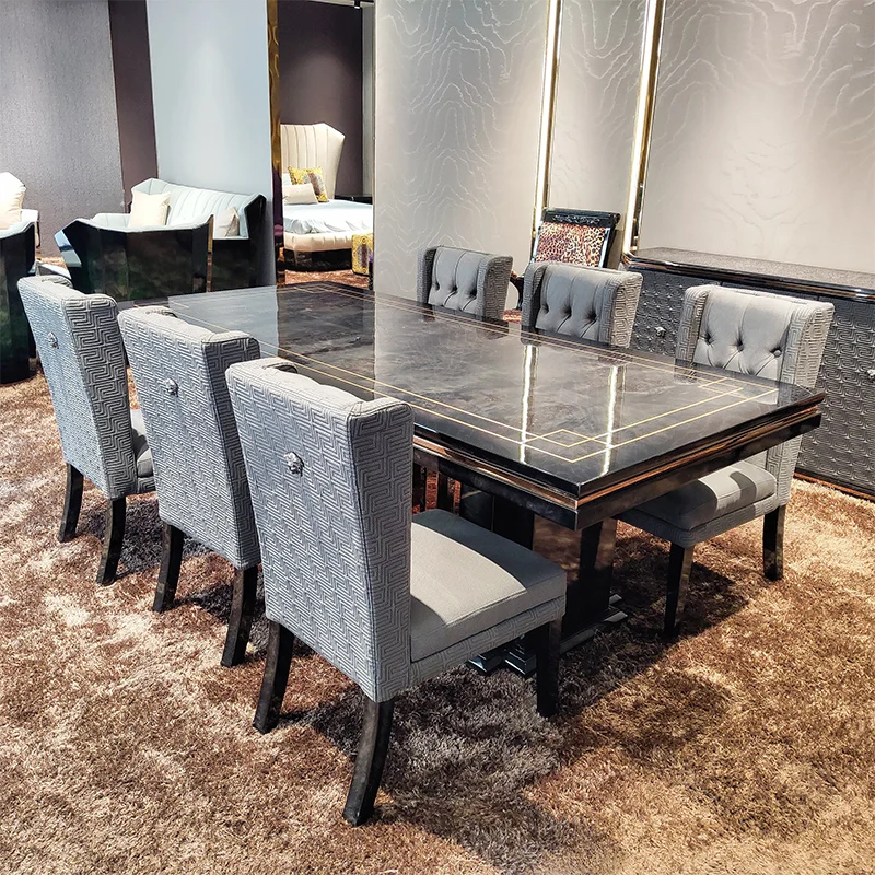 Modern Luxury Rectangular Dining Table with Chair Set  Dining Room Home Furniture