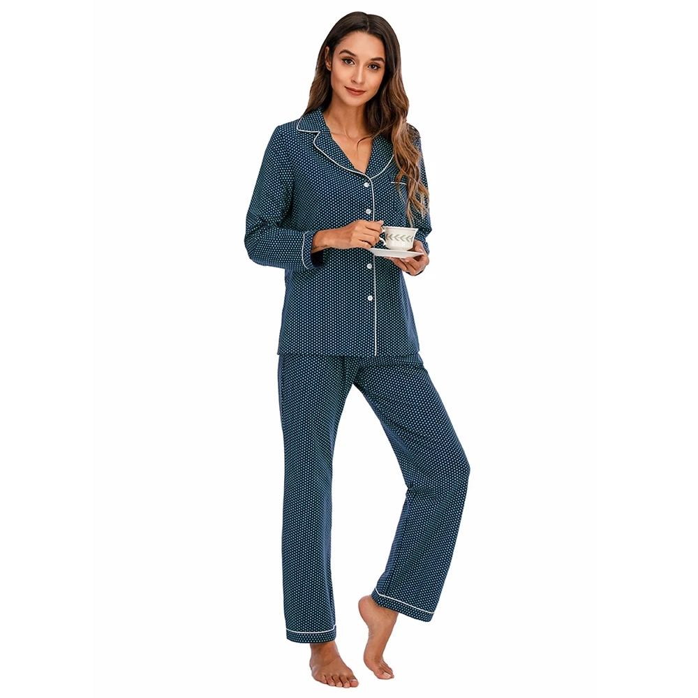 Women's Pajamas Soft Notch Collar Long Sleeve Bamboo Sleepwear Button Down PJ Sets For Women