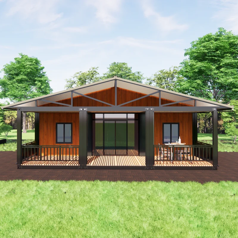 Triangle roof removable wood color  home with balcony  prefabricated mobile house villa residential house for party BBQ