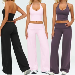 Custom Breathable Sports Clothing Woemn Sports Bra High Waist Flare Pants Workout Jakcet 3 Pcs Yoga Sets Workout Sets For women