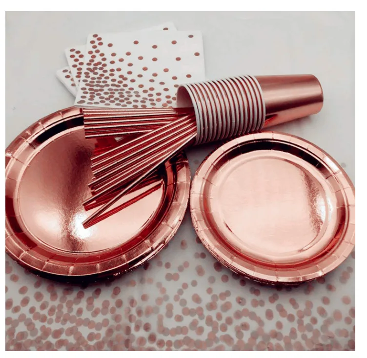 Accept custom JIPAI Rose Gold paper plate set banner tablecloth Festival party decorations