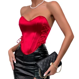 JENGS Sexy Spice Girls Strap Solid Color Wrapped Chest Street Backless Fishbone Corset Top for Women Corset Femme