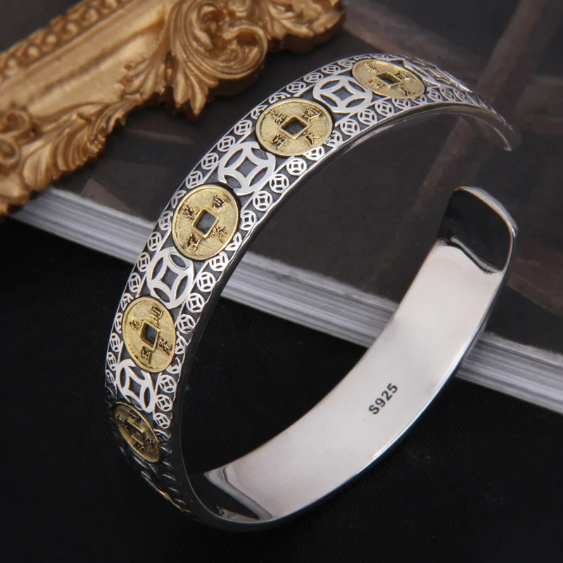 S925 Sterling Silver Bracelet Bangles Men's and Women's Vintage