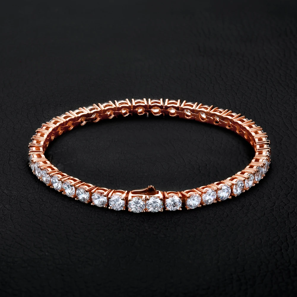 KRKC Drop Shipping 1pcs Service 4mm Rose Gold Crystal Tennis Bracelet Jewelry Men Women Iced Out Diamond CZ Tennis Bracelet