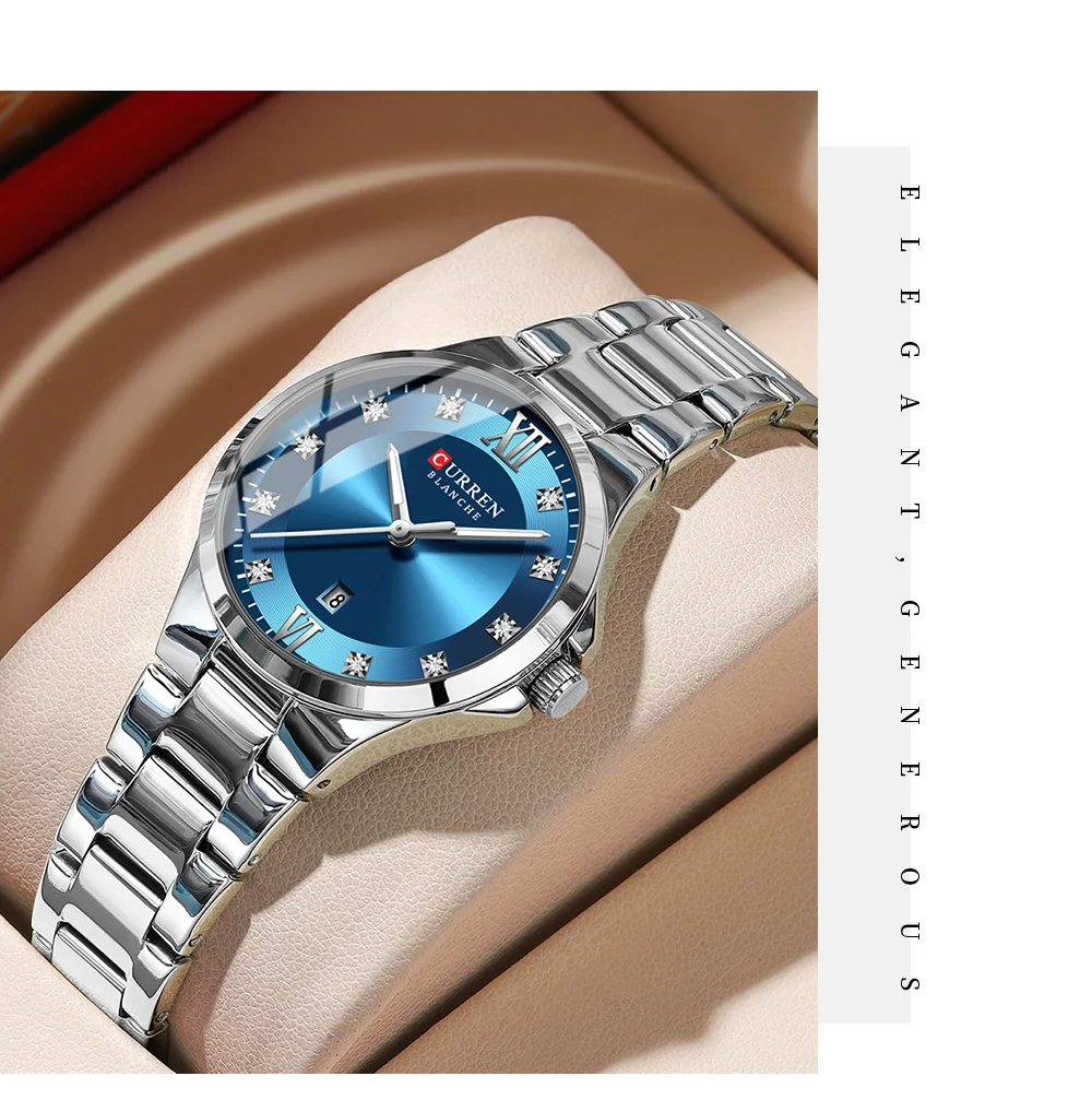 Curren 9107 Original Quartz Watch for Women Fashion Elegant Ladies Watches Stainless Steel Strap Waterproof Women's Wristwatch