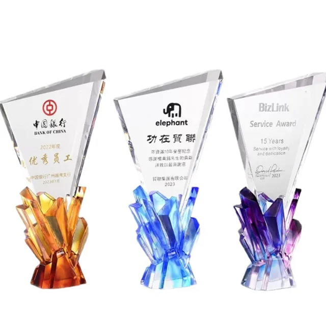 Shining Crystal Crafts Colorful Flame Glaze Business Crystal Trophy Star Award Creative Engraved Souvenir Gifts Meeting Gift