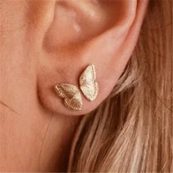 French delicate dainty Trendy Vintage Copper plated14K real gold PVD Butterfly stud Huggie Jewelry Earrings For Women