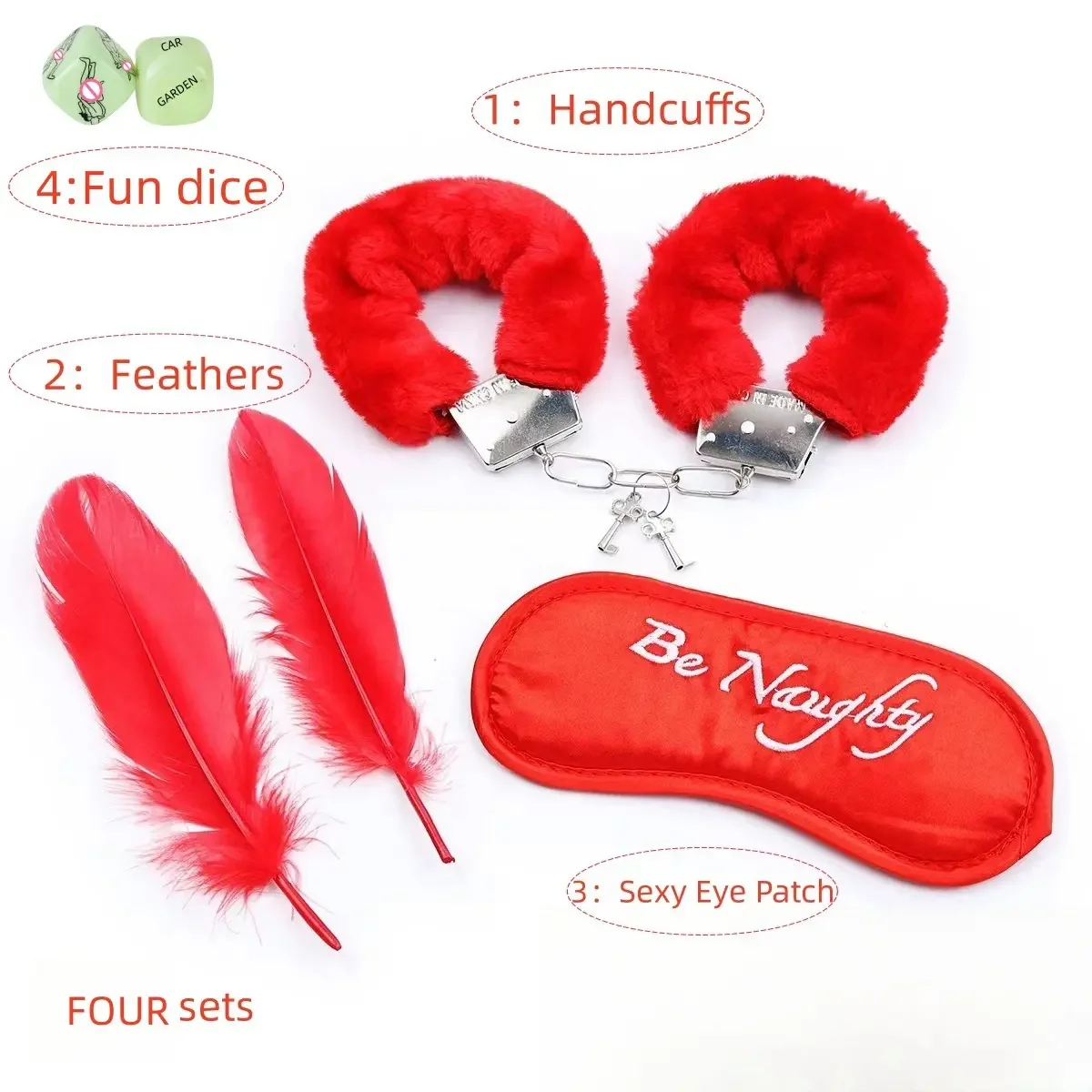 Sex Paddle Whip for Adult Game Bondage Kit 4pcs-set Handcuffs Dice Spanking Blindfold Eyepatch Flirting Exotic Toys for Lovers