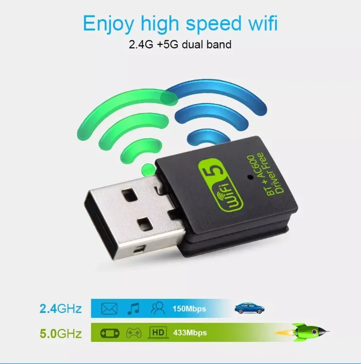 2x 1x 600Mbps USB Wi-Fi Adapter BT PC Antenna AC BT Wireless Dual Band Wi-Fi Receiver Long Range 5km 5km Extender for Laptop