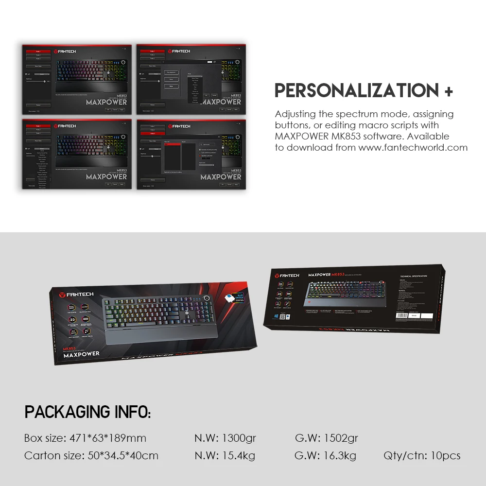 FANTECH MK853 MAXPOWER Customize Mouse Gamer Wired Gaming Mechanical Keyboard