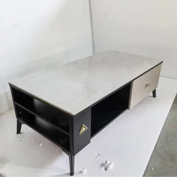 Modern Farmhouse Style Extendable Coffee Table Luxury Density Board Wood Slate for Living Room Dining Furniture-Metal Panel