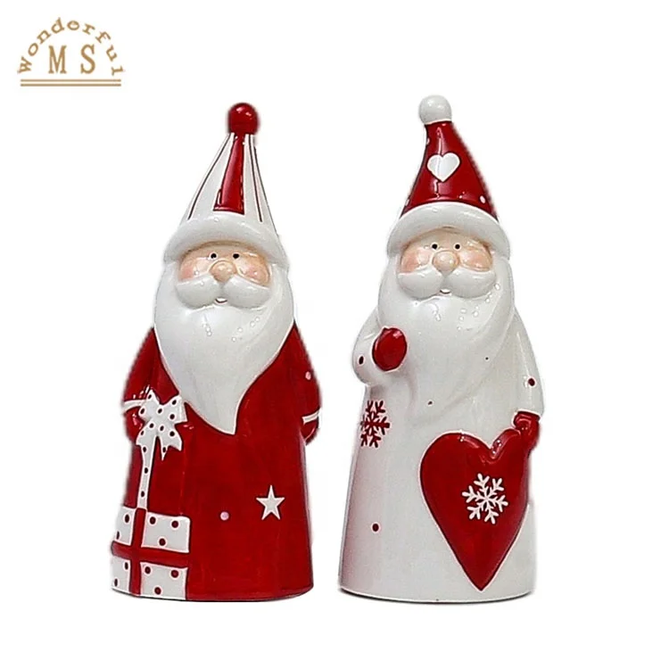 Nordic Europe Style Red Color Ceramic Christmas Ornament for Home Desktop Decoration Xmas Figurine Pottery Crafts Seasoning Gift