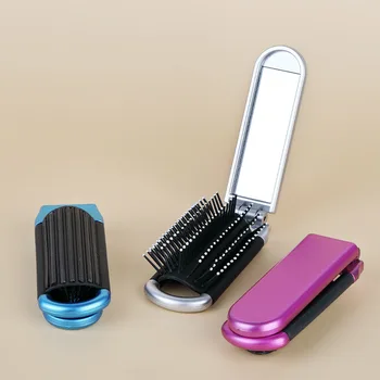 Newest Design Folding Mirror With Hair Comb Travel Pocket Mini Foldable With Makeup Mirror Comb