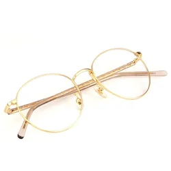 Качественные очки с круглой металлической оправой, полная оправа, готовые Золотые Ретро очки для близорукости, очки с золотой оправой