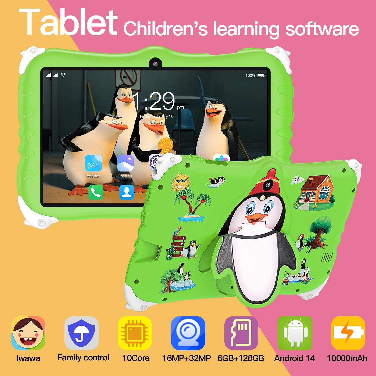 2024 New Arrival 7 Inch Cute Penguin Style Android Tablet for Kids