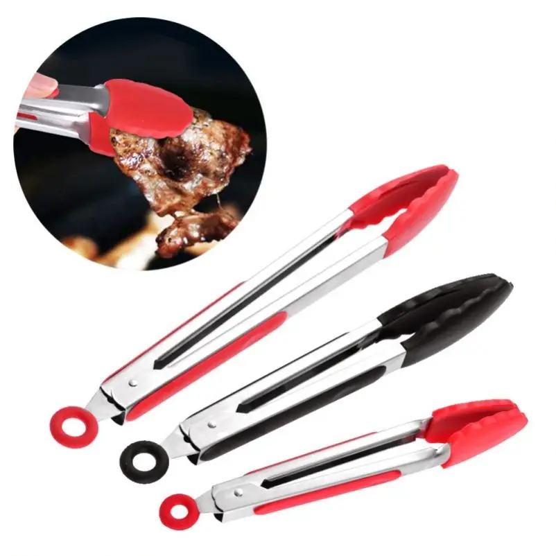USSE Kitchen Cooking BBQ Grilling Tongs Set 7 9 12 Inch Silicone Metal Hand Design Style for Food Salad Serving BBQ Box Packed