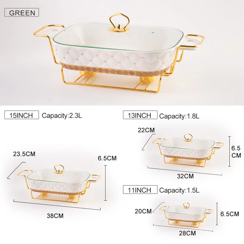 Wholesale Rectangle Ceramic Hot Pot Food Warmer Set Chafing Dish