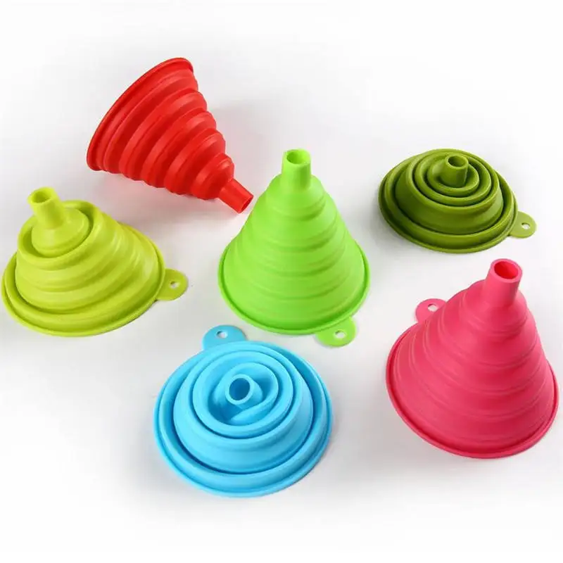 Kitchen Collapsible Mini Silicone Funnel Folding Silicone Rubber Funnel Color Box Multifunction Utensils Home Kitchen Cooking manufacture