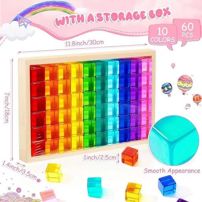 Modern 60pcs Translucent Rainbow Acrylic Gem Cubes Educational Sensory ...