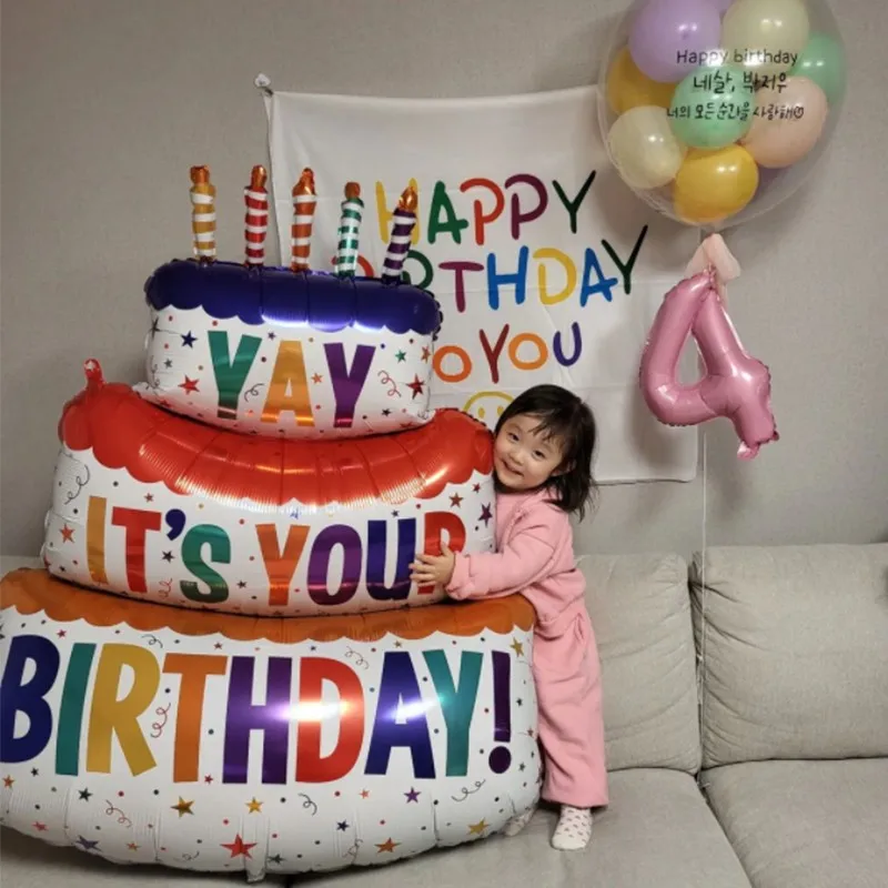New Three Layer Cake Design Balloon Birthday Party Background Decorated Foil Balloon