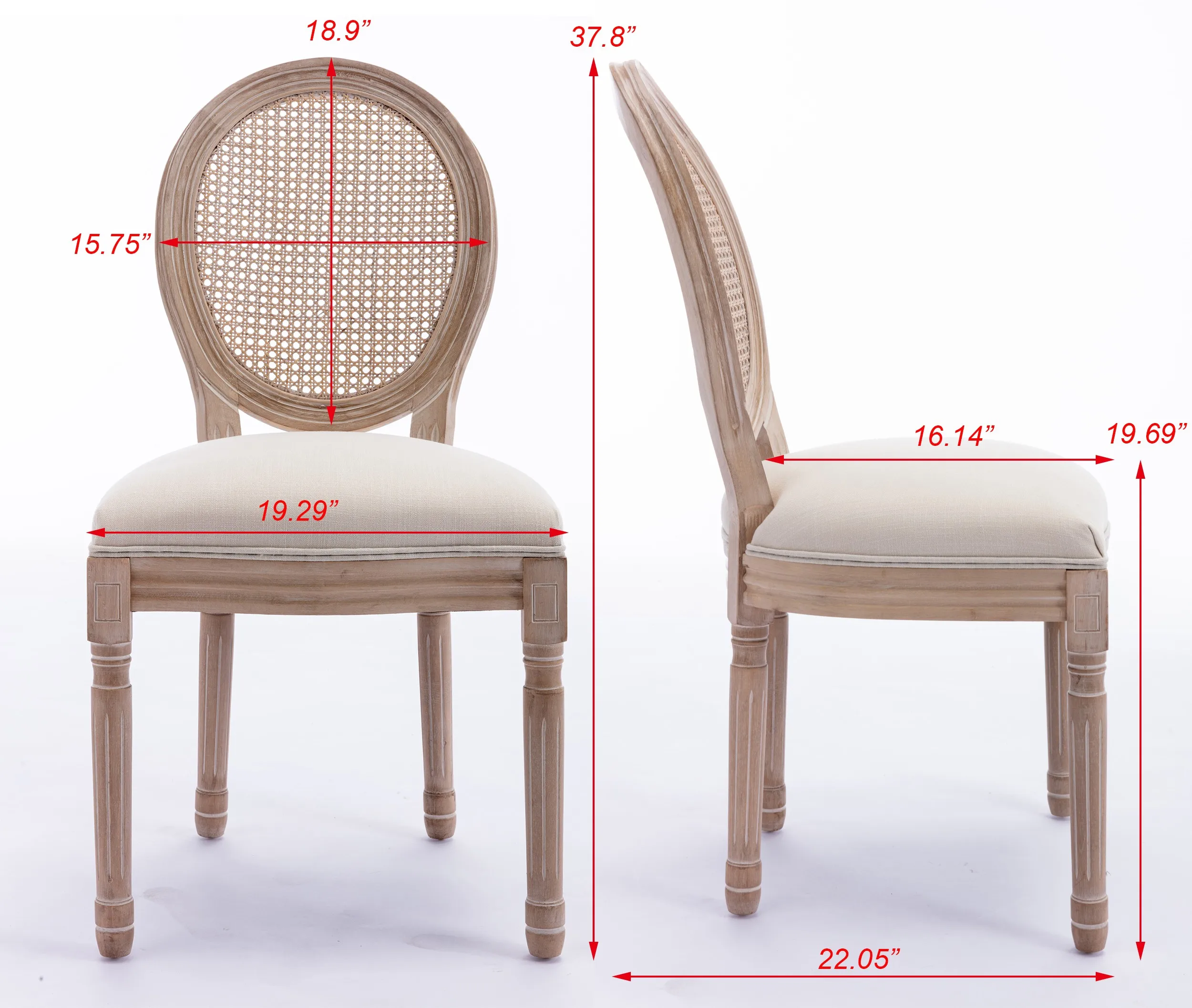 Dining Chair French Round Back Hexagonal Rattan Woven Soft Padded Wooden Chair Solid Wood Frame Wedding Restaurant Chair