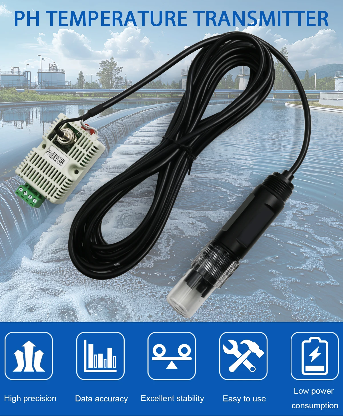 RS485 4-20mA 0-5V 0-10V Liquid Electrode Water PH Meter Laboratory With Temperature