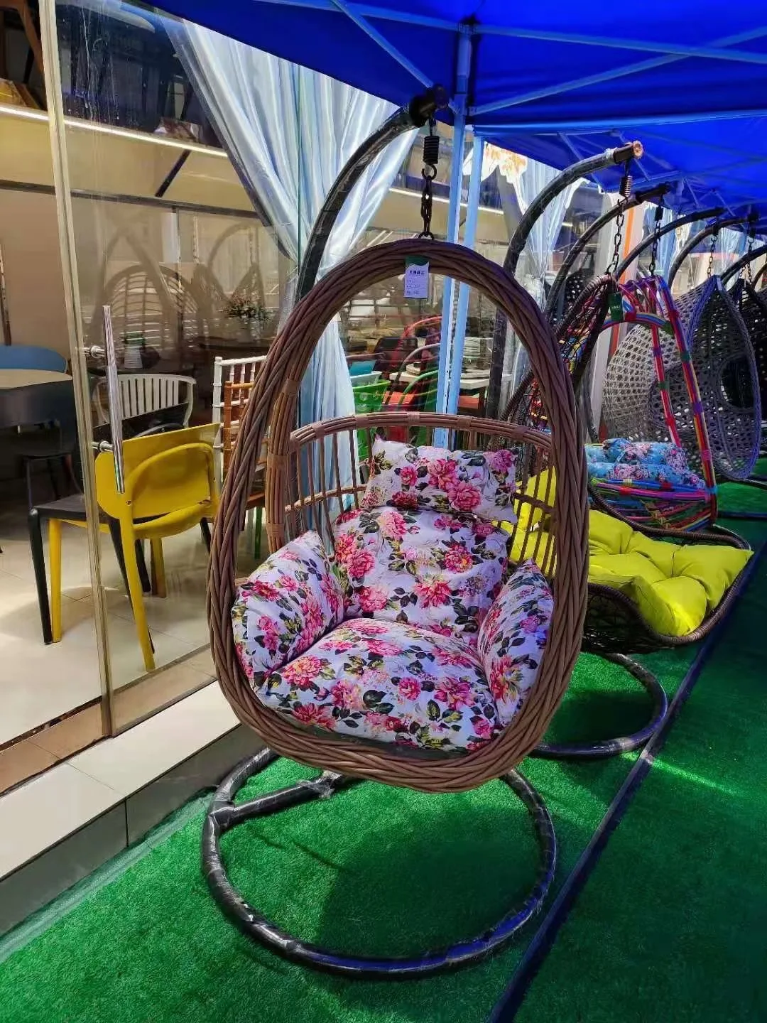 Modern Rattan Hanging Egg Chair With Stand Patio Swings Rocking Basket Hammock Chair Balcony