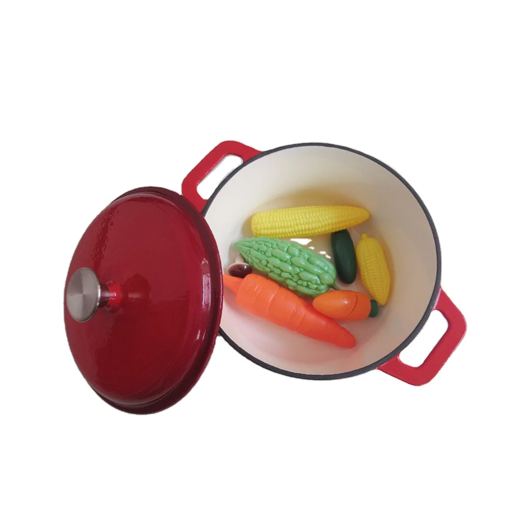 Cast Iron Enamel Casserole Cookware Deep Round Covered Casserole Cooking Pots Dutch Oven With Metal Lid
