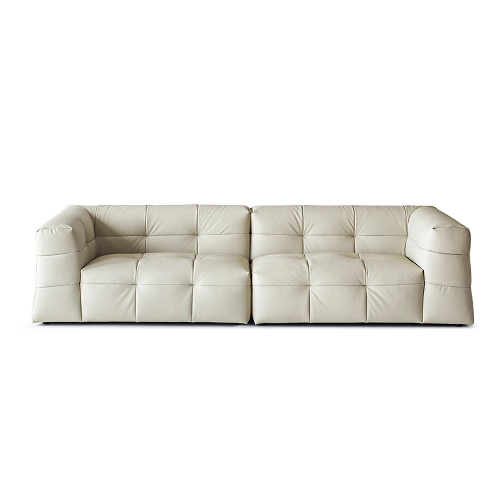 High-end Premium Black Tufting Button Nappa Leather Combination Modular Sectional  Marshmallow Sofa for Villa and Living Room