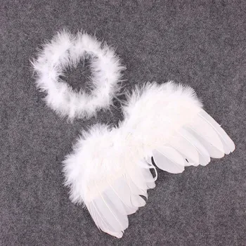 New Arrival White Angel Wings With Matching Feather Halo Headband Set Baby Photography Prop Accessories