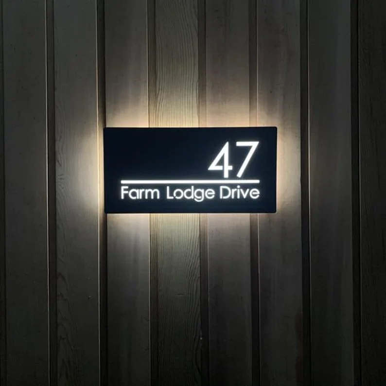 LED House Number Sign Metal Address Light Box Street Name Signage Modern Home Sign House Number Plate 20cm*30cm