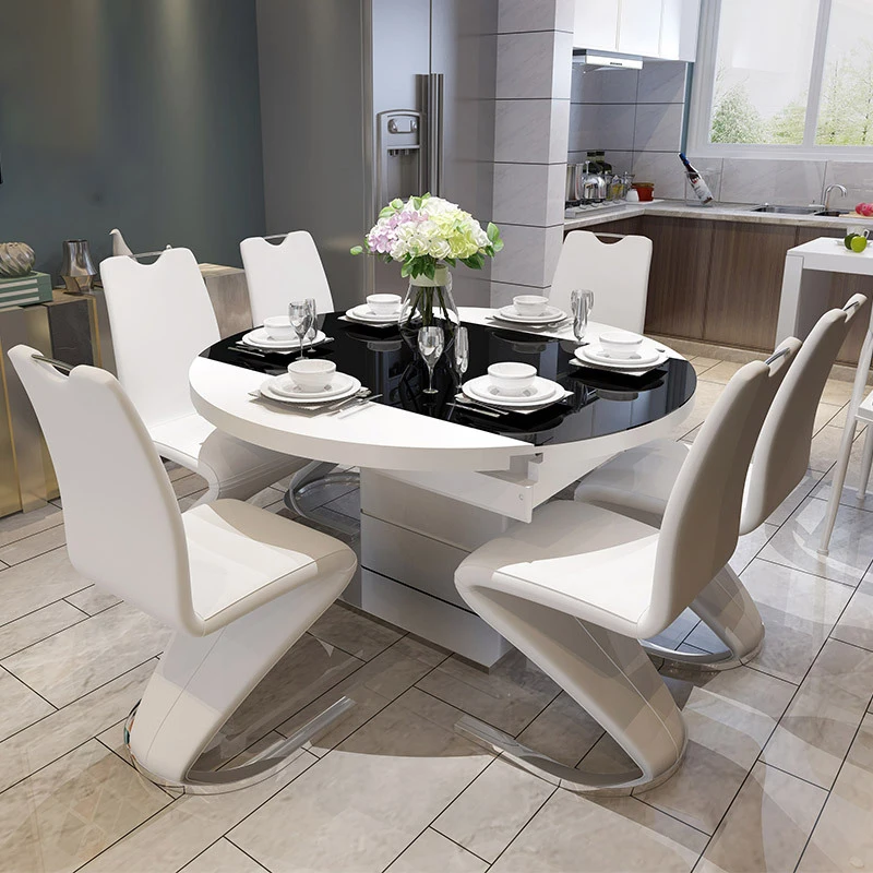 White High Gloss Super White Tempered Glass Dining Table Sets With