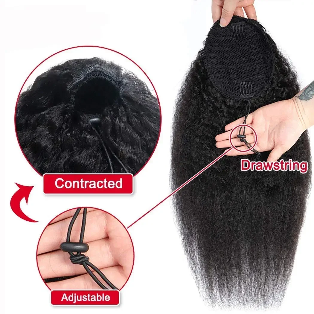 Echthaar Pferdeschwanz Extensions Kinky Straight Brasilianisch_voghion.com